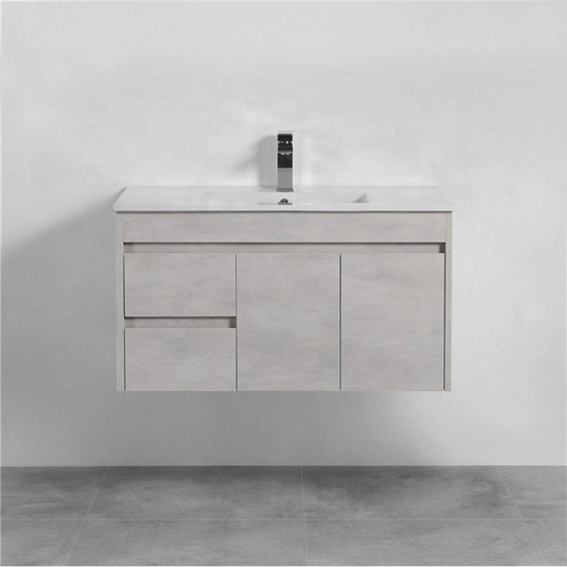 600-1500Mm Wall Hung Vanity Concrete Grey Finish Plywood Cabinet Only For Bathroom Vanities