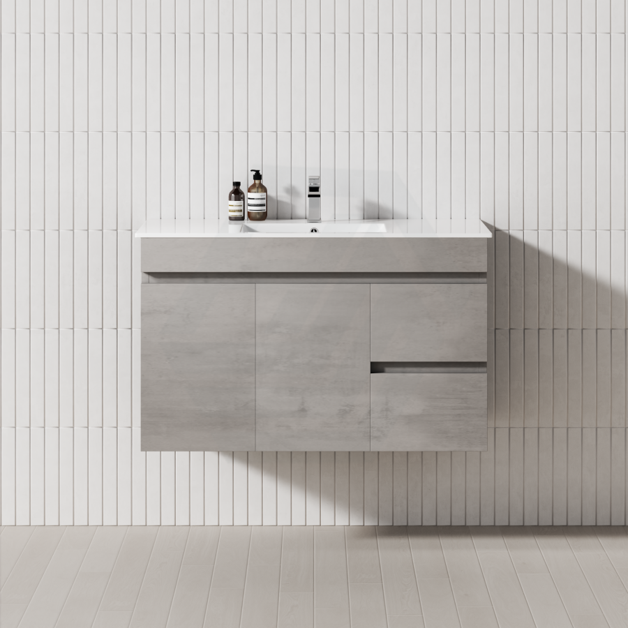 600-1500Mm Wall Hung Vanity Concrete Grey Finish Plywood Cabinet Only For Bathroom Vanities
