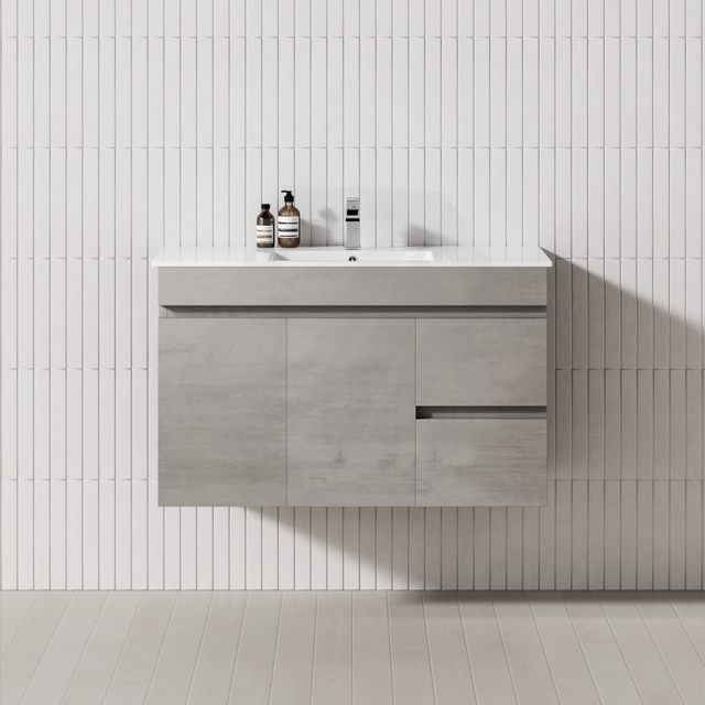 600-1500Mm Wall Hung Vanity Concrete Grey Finish Plywood Cabinet Only For Bathroom Vanities