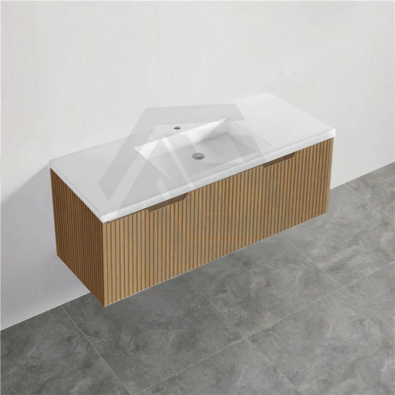 600-1500Mm Wall Hung Vanity Fluted Style American Oak Color Pvc Coating 1200Mm / With Poly Top