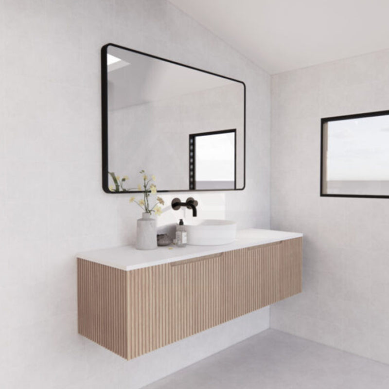 600-1500Mm Wall Hung Vanity Fluted Style American Oak Color Pvc Coating Bathroom Vanities
