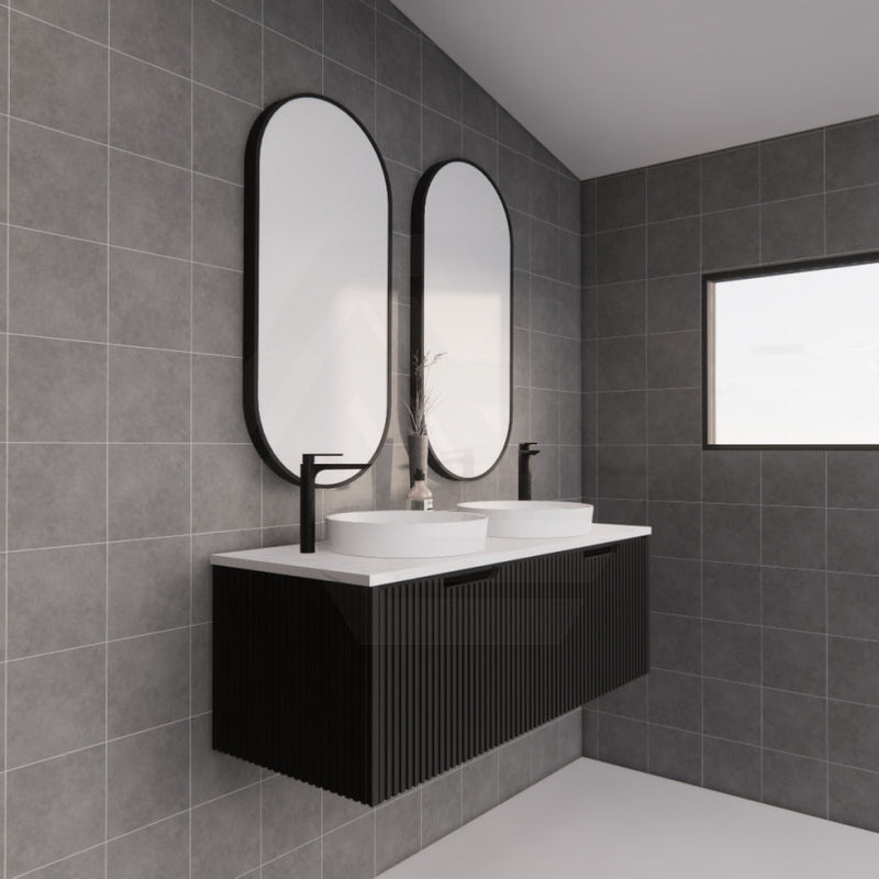 600-1500Mm Wall Hung Vanity Fluted Style Matt Black Color Pvc Coating Bathroom Vanities