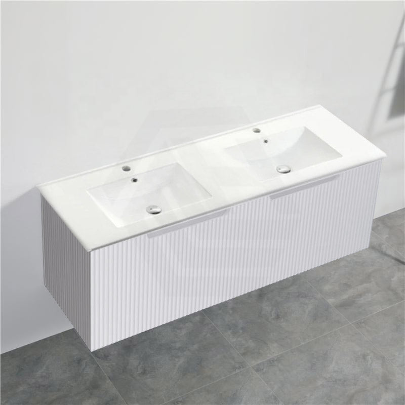 600-1500Mm Wall Hung Vanity Fluted Style Matt White Color Pvc Coating Bathroom Vanities