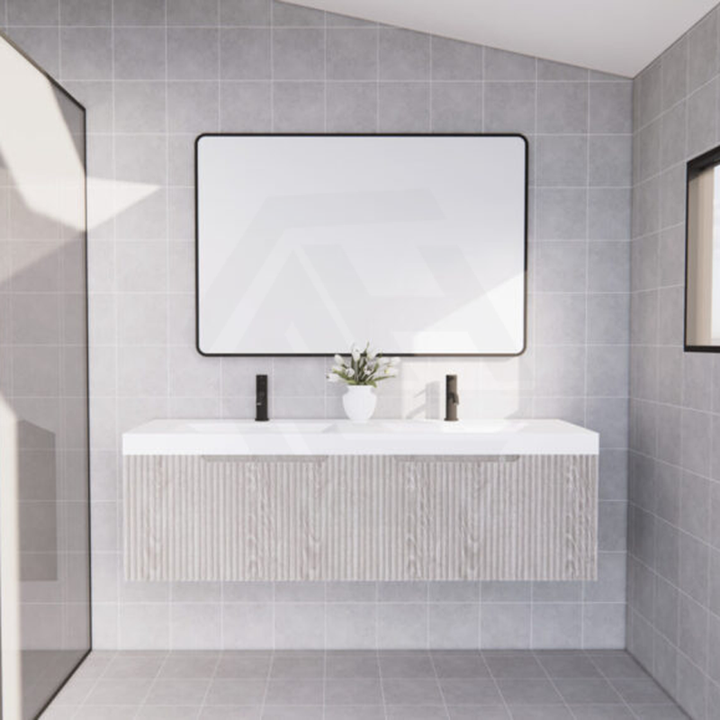 600-1500Mm Wall Hung Vanity Fluted Style White Oak Color Pvc Coating Bathroom Vanities