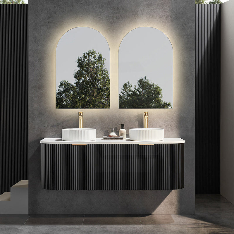 600-1800Mm Ceto Avalon Matt Black Wall Hung Bathroom Pvc Vanity With Soft Closing Drawers Curve Edge