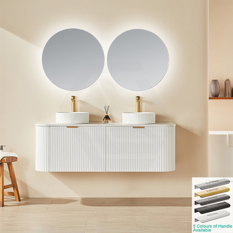 600-1800Mm Ceto Avalon Matt White Wall Hung Bathroom Pvc Vanity With Soft Closing Drawers Curve Edge