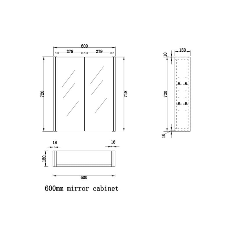 450/600/750/900/1200/1500mm Matt White Mdf Pencil Edge Wall Hung Shaving Cabinet 600mm Cabinets
