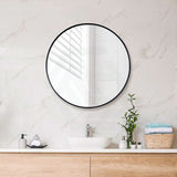 600/700/800/900mm Black Aluminum Framed Round Bathroom Wall Mirror With Brackets 800X800X40mm