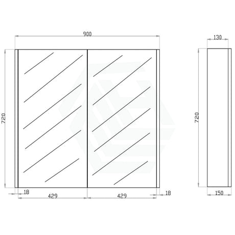 600/750/900/1200/1500mm Dark Oak Wood Grain Pvc Filmed Shaving Cabinet Wall Hung With Mirror