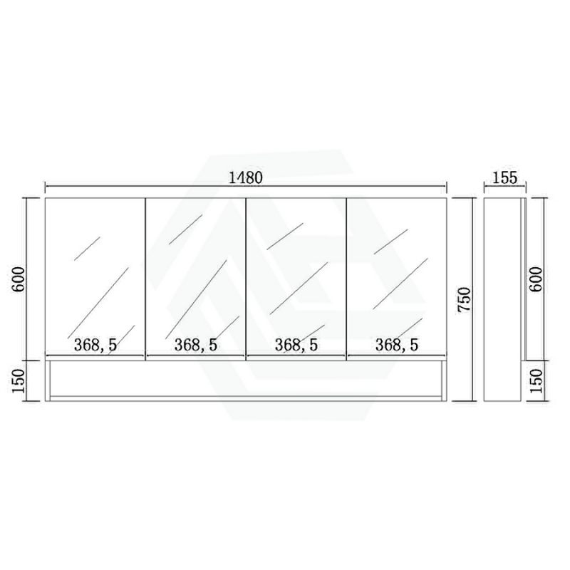 600/750/900/1200/1500mm Shaving Cabinet With Mirror PVC Board Wall Hung Storage Matt White
