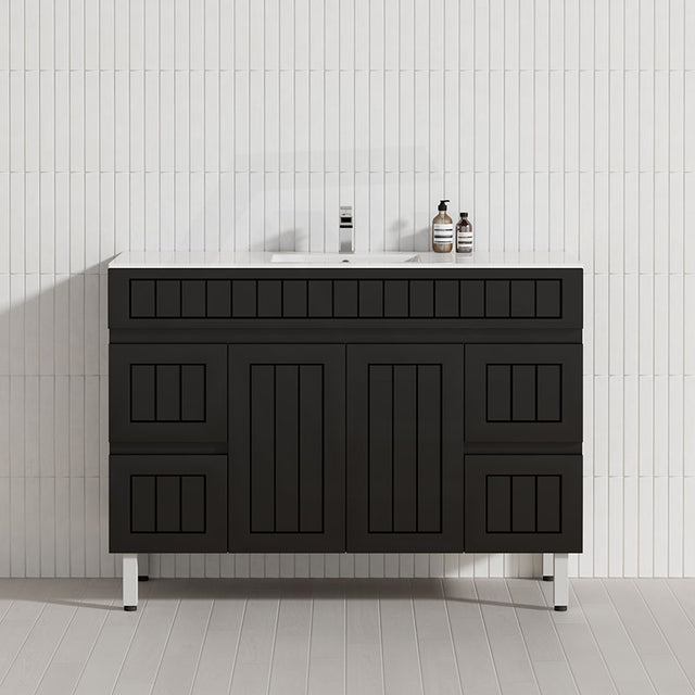600/750/900/1200/1500Mm Hampton Freestanding With Legs Vanity Pvc Board Matt Black Linear Surface
