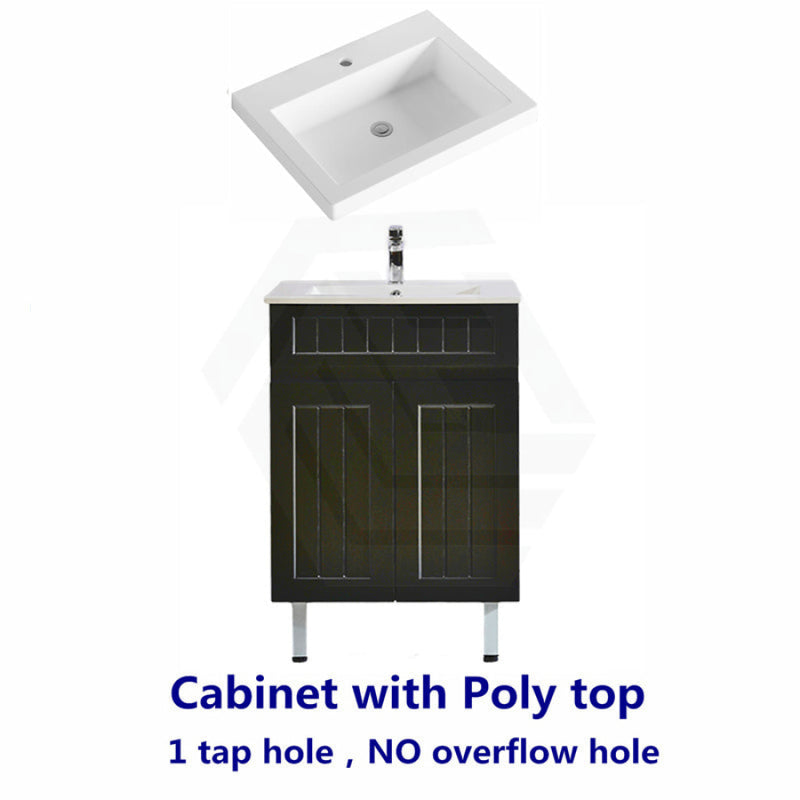 600Mm Hampton Freestanding Vanity Pvc Board Matt Black Linear Surface With Poly Top