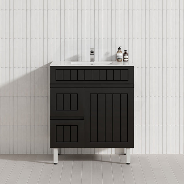 600/750/900/1200/1500Mm Hampton Freestanding With Legs Vanity Pvc Board Matt Black Linear Surface