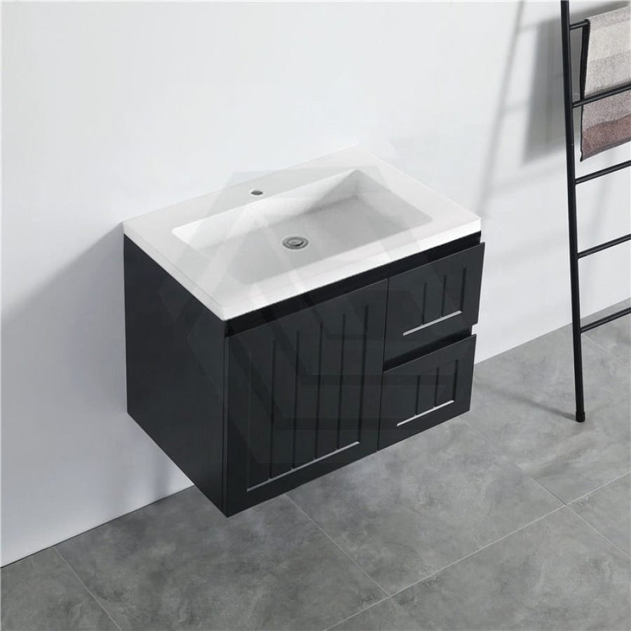 600/750/900/1200/1500Mm Hampton Wall Hung Vanity Pvc Board Matt Black Linear Surface Vanities
