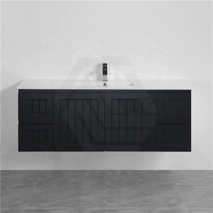 600/750/900/1200/1500Mm Hampton Wall Hung Vanity Pvc Board Matt Black Linear Surface Vanities