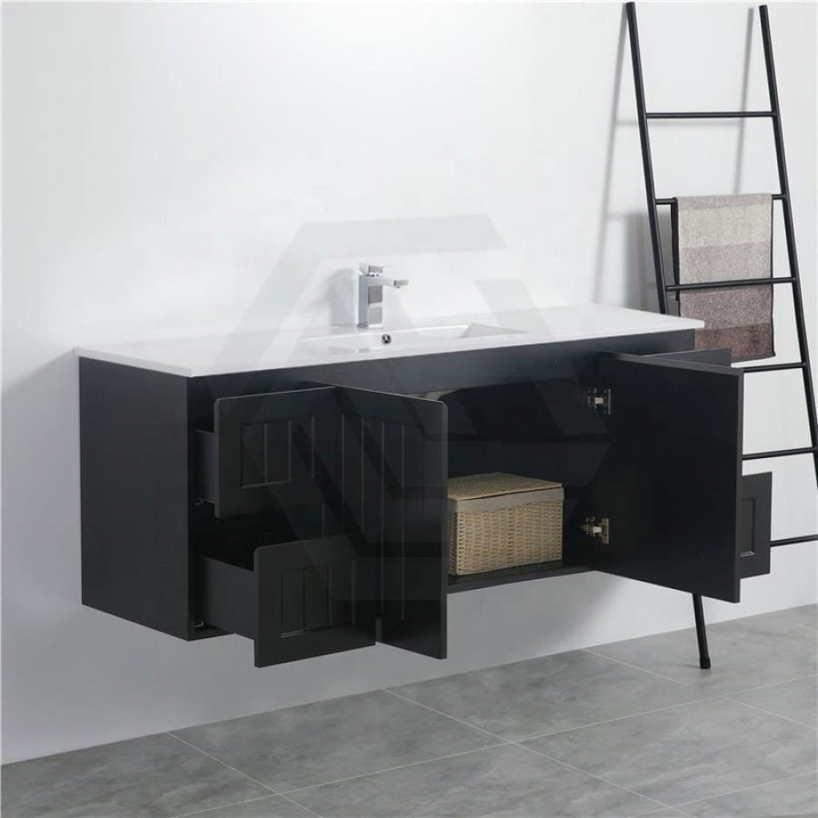 600/750/900/1200/1500Mm Hampton Wall Hung Vanity Pvc Board Matt Black Linear Surface Vanities