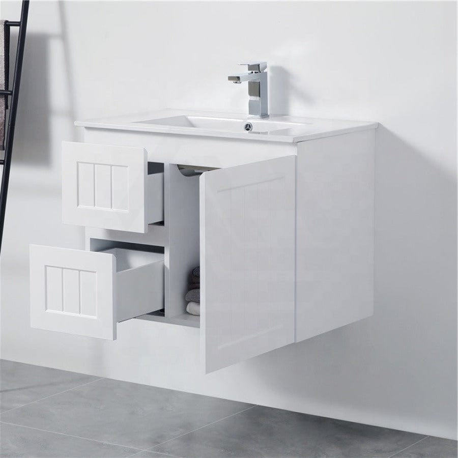 600/750/900/1200/1500Mm Hampton Wall Hung Vanity Pvc Board Matt White Linear Surface Vanities
