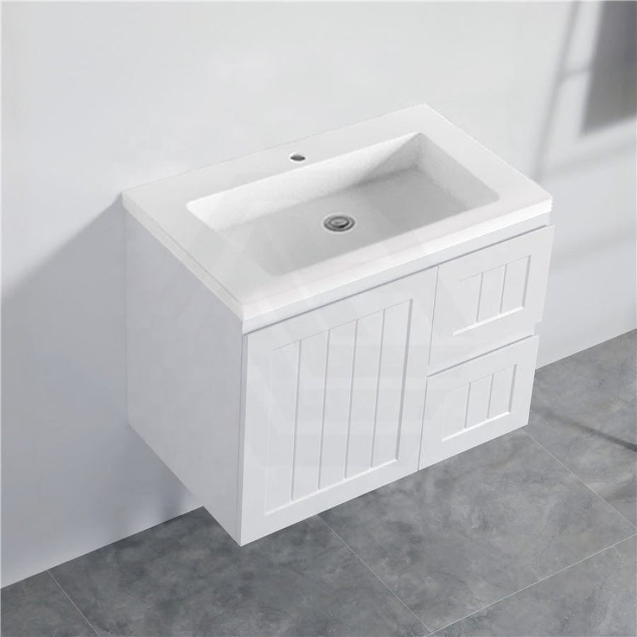 600/750/900/1200/1500Mm Hampton Wall Hung Vanity Pvc Board Matt White Linear Surface Vanities