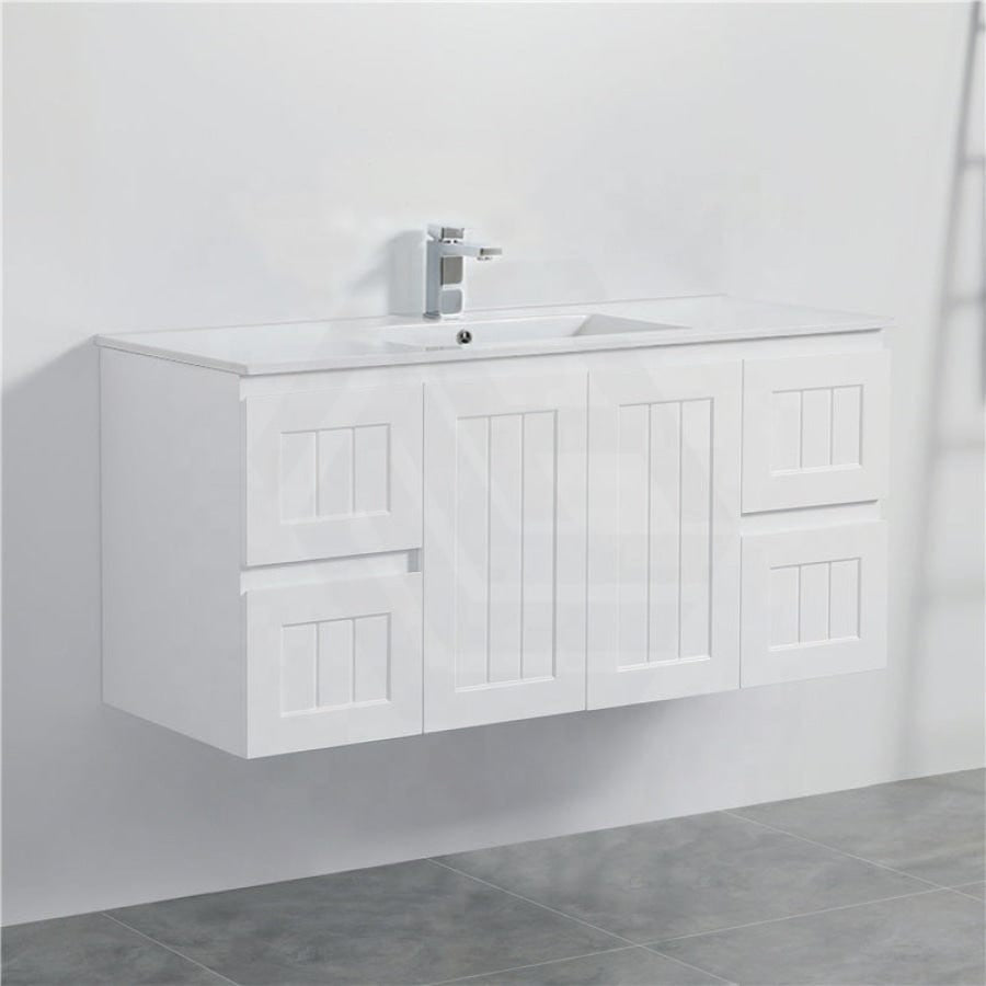600/750/900/1200/1500Mm Hampton Wall Hung Vanity Pvc Board Matt White Linear Surface Vanities