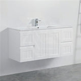 600/750/900/1200/1500Mm Hampton Wall Hung Vanity Pvc Board Matt White Linear Surface Vanities