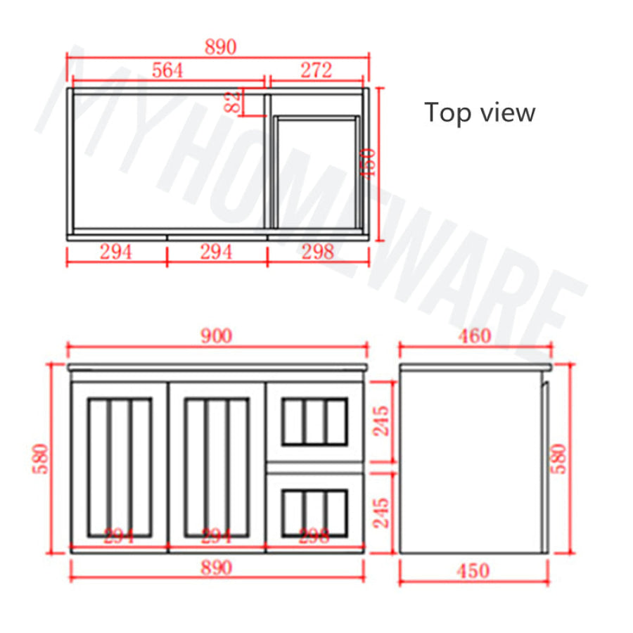 600/750/900/1200/1500Mm Hampton Wall Hung Vanity Pvc Board Matt Black Linear Surface 900Mm - Right