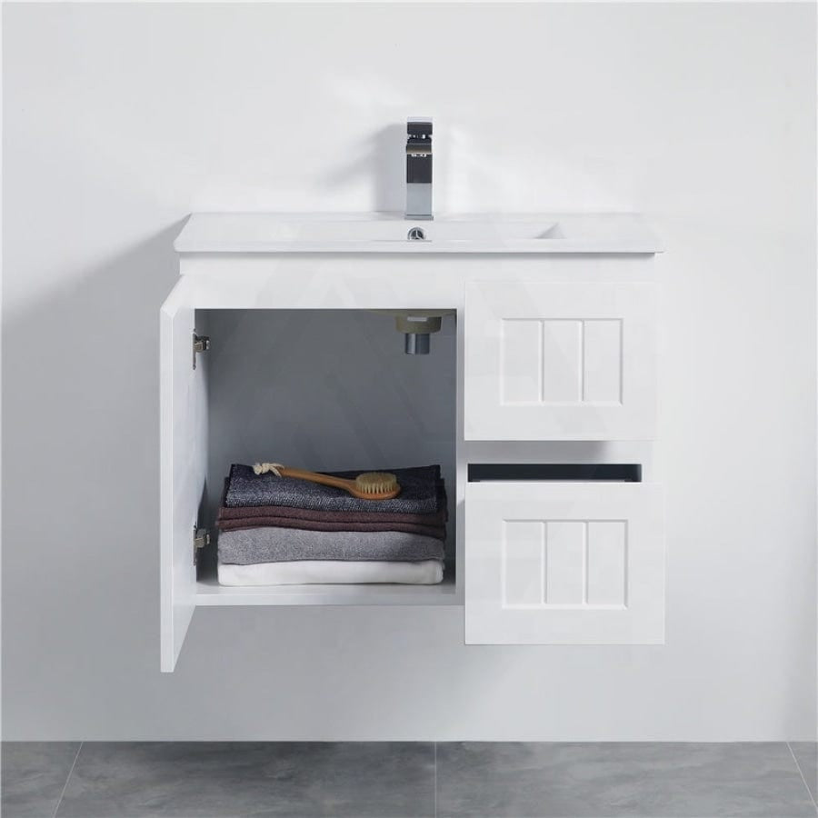 600/750/900/1200/1500Mm Hampton Wall Hung Vanity Pvc Board Matt White Linear Surface Vanities