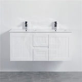 600/750/900/1200/1500Mm Hampton Wall Hung Vanity Pvc Board Matt White Linear Surface Vanities
