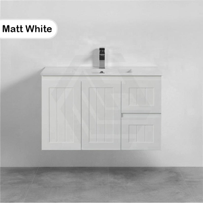 600/750/900/1200/1500Mm Hampton Wall Hung Vanity Pvc Board Matt White Linear Surface Vanities