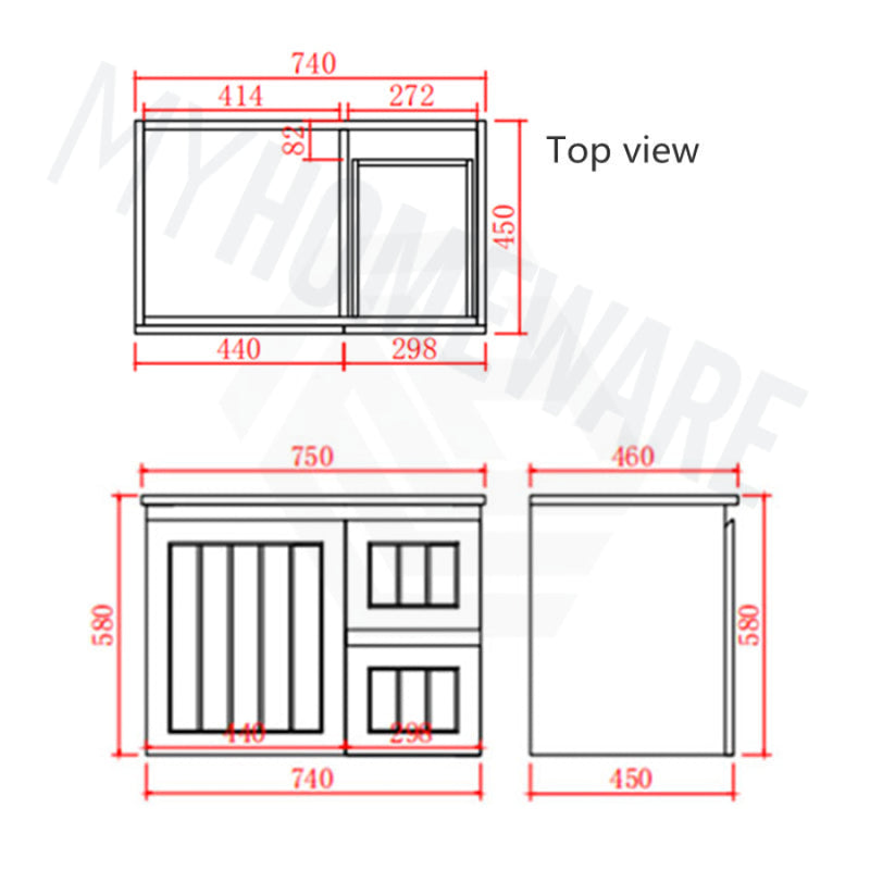 600/750/900/1200/1500Mm Hampton Wall Hung Vanity Pvc Board Matt Black Linear Surface 750Mm - Right