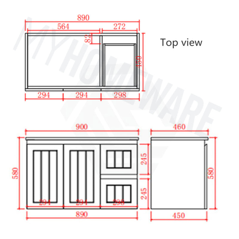600/750/900/1200/1500Mm Hampton Wall Hung Vanity Pvc Board Matt Black Linear Surface 900Mm - Right