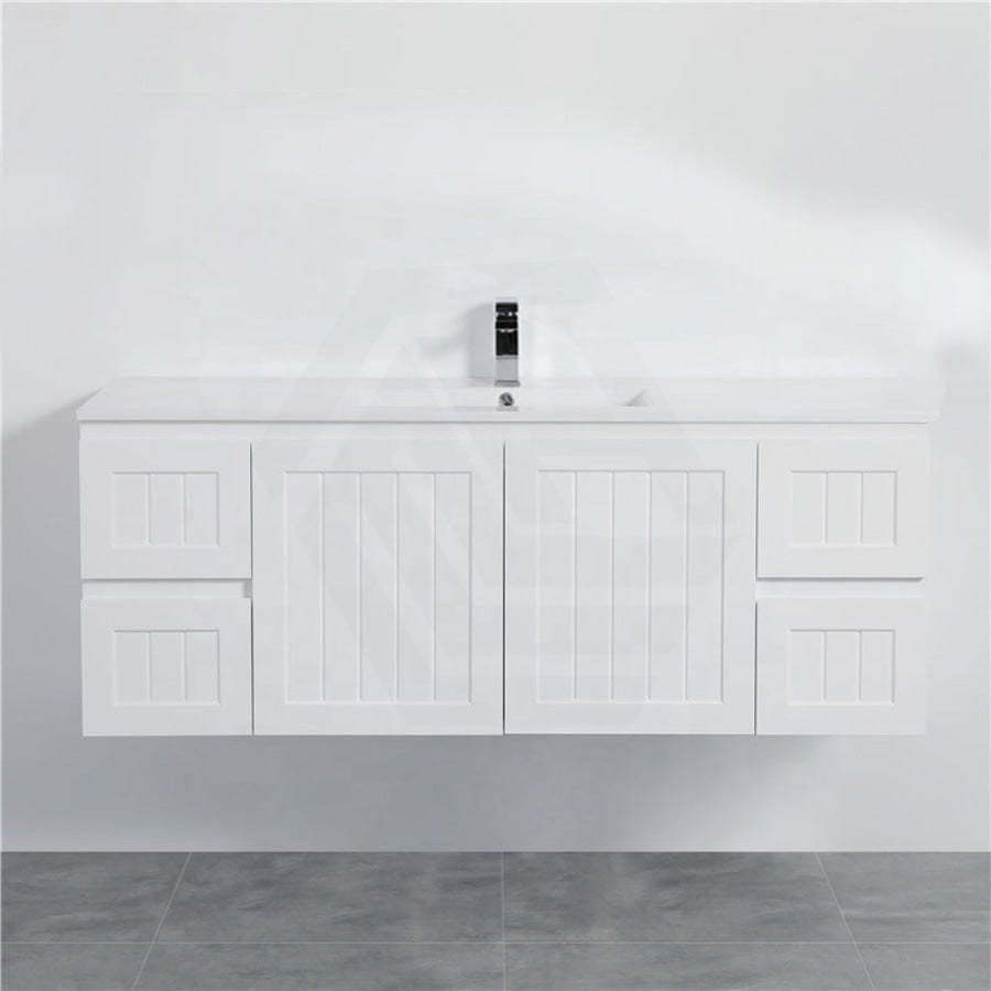 600/750/900/1200/1500Mm Hampton Wall Hung Vanity Pvc Board Matt White Linear Surface Vanities