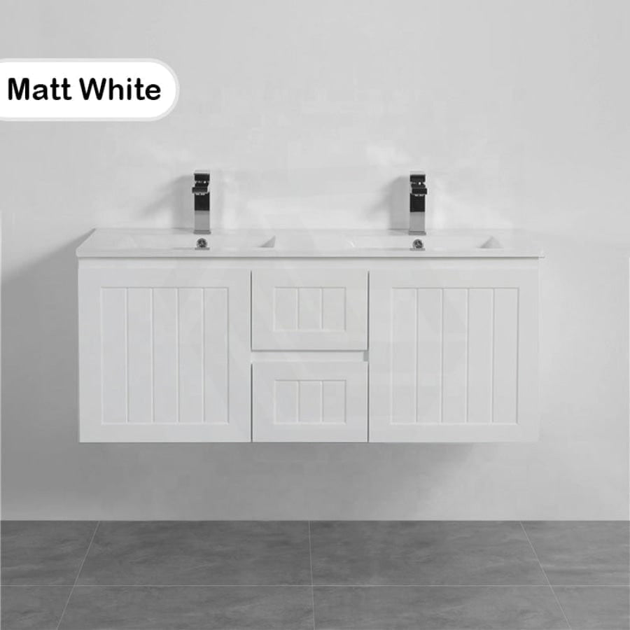 600/750/900/1200/1500Mm Hampton Wall Hung Vanity Pvc Board Matt White Linear Surface Vanities