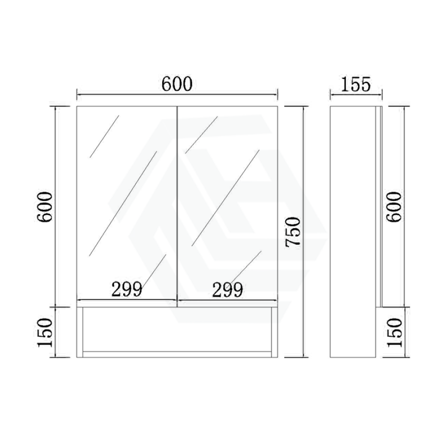 600/750/900/1200/1500mm Shaving Cabinet With Mirror PVC Board Wall Hung Storage Gloss White