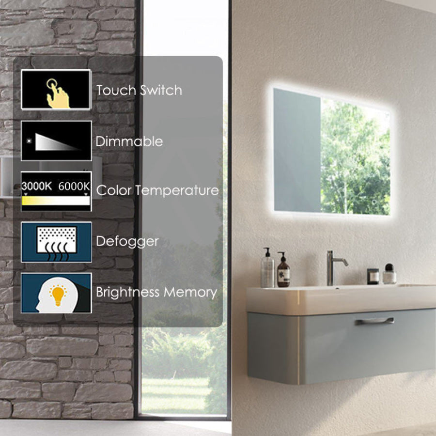 Backlit Mirror Rounded Rectangle Rectangle LED Wall Mirror Round Angle Frontlit - MyHomeware