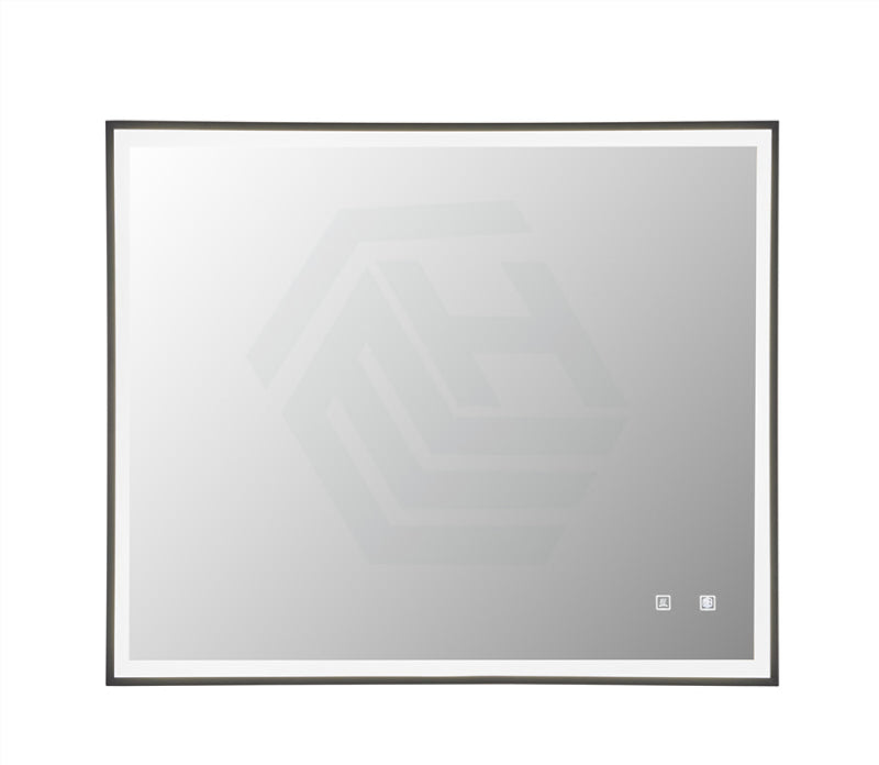 600/750/900Mm Led Mirror Square Black Framed Demister