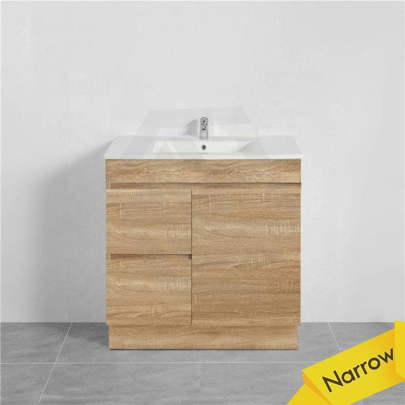 600-750Mm Narrow Berge Freestanding Bathroom Floor Vanity Kickboard White Oak Wood Grain Left/Right