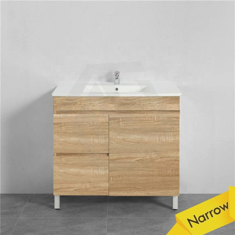 600-750Mm Narrow Berge Freestanding Bathroom Floor Vanity White Oak Wood Grain Left/Right Side Pvc