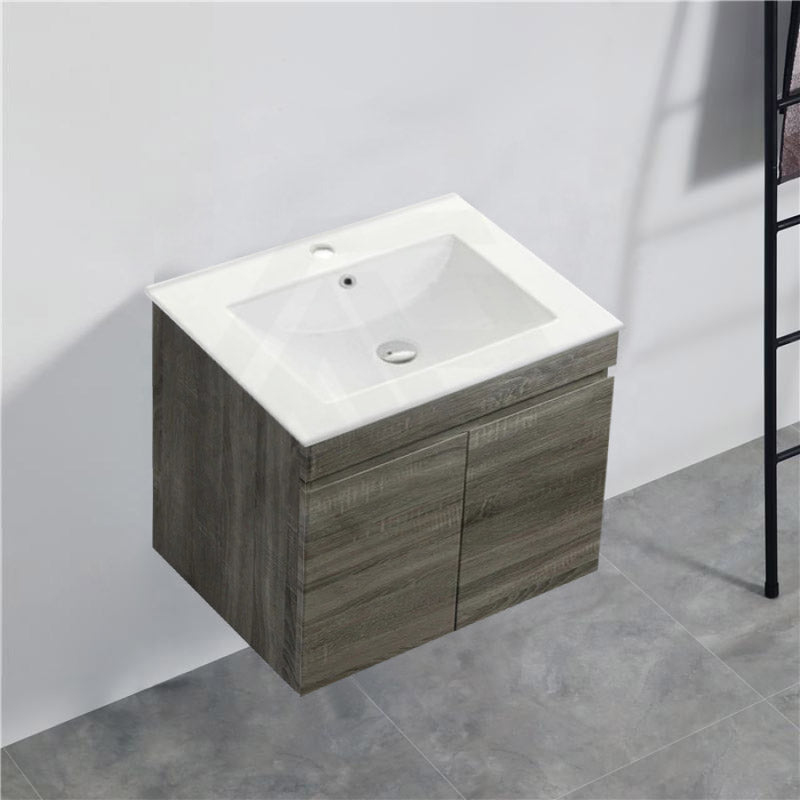 600/750Mm Narrow Berge Wall Hung Bathroom Floating Vanity Dark Grey Wood Grain Pvc Filmed Cabinet