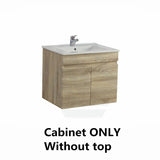 600-750Mm Berge Narrow Wall Hung Bathroom Vanity Left / Right Side Drawers White Oak Wood Grain Pvc