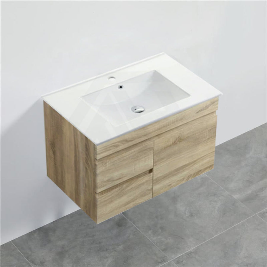 600/750Mm Narrow Berge Wall Hung Bathroom Vanity White Oak Wood Grain Pvc Filmed Cabinet Only 