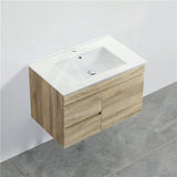 600/750Mm Narrow Berge Wall Hung Bathroom Vanity White Oak Wood Grain Pvc Filmed Cabinet Only 