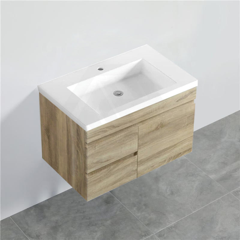 600/750Mm Narrow Berge Wall Hung Bathroom Vanity White Oak Wood Grain Pvc Filmed Cabinet Only &