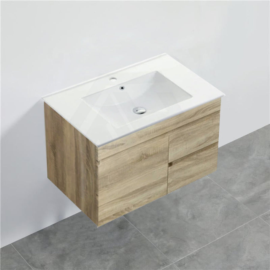 600/750Mm Narrow Berge Wall Hung Bathroom Vanity White Oak Wood Grain Pvc Filmed Cabinet Only 