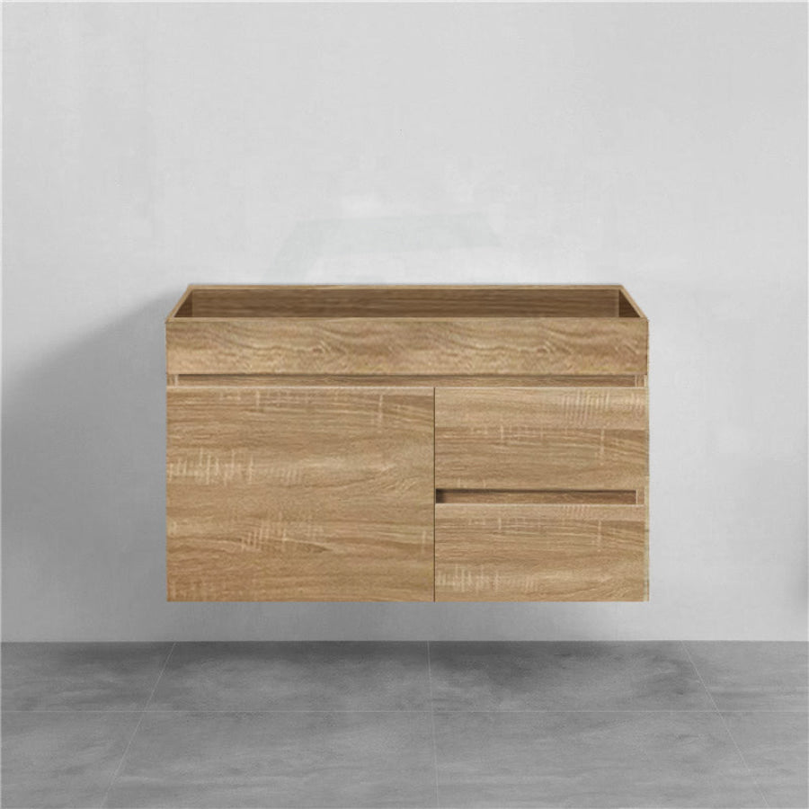 600/750Mm Narrow Berge Wall Hung Bathroom Vanity White Oak Wood Grain Pvc Filmed Cabinet Only 