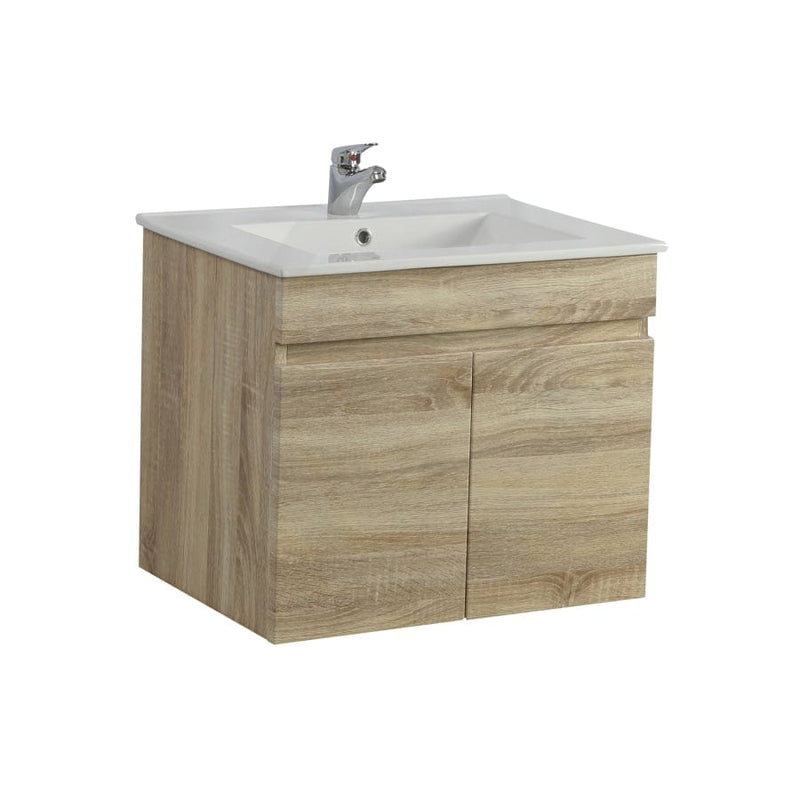 600-750Mm Berge Narrow Wall Hung Bathroom Vanity Left / Right Side Drawers White Oak Wood Grain Pvc