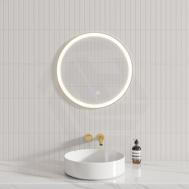 600/800Mm Round Brushed Nickel Framed Led Mirror With Easy Hooks And Dimmer Mirrors