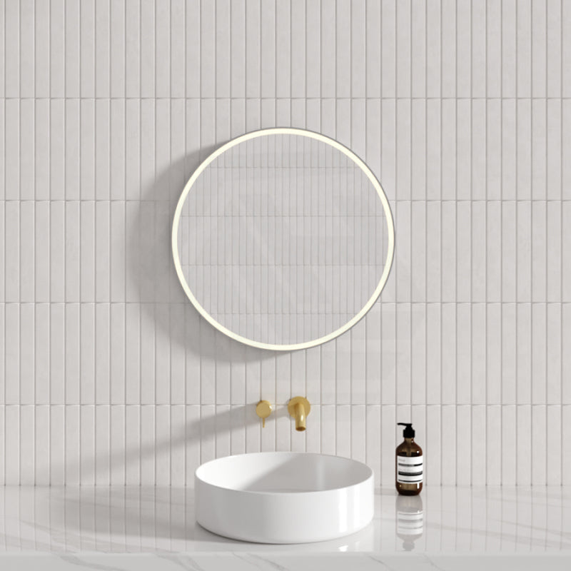 600/800Mm Round Brushed Nickel Framed Led Mirror With Easy Hooks And Dimmer Mirrors