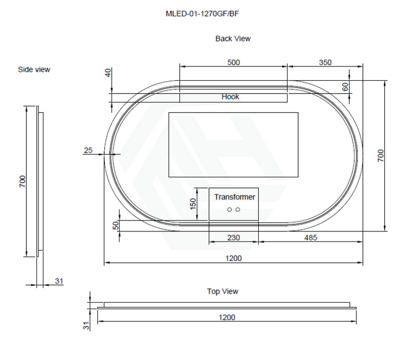 600/900/1200Mm Oval Black Framed Led Mirror Touch Sensor Horizontal/Vertical Installation Mirrors
