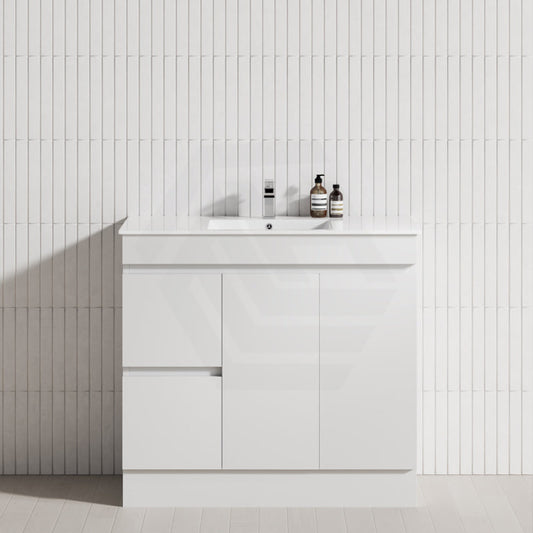 600-900Mm Narrow Premium Bathroom Freestanding Kickboard Vanity White Pvc Polyurethane Cabinet Only