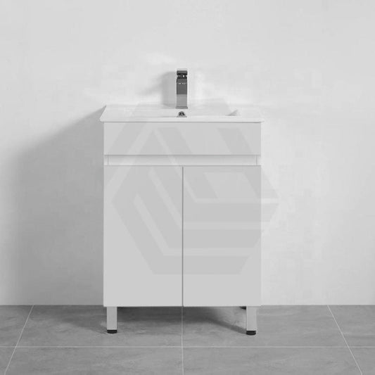 600-900Mm Narrow Premium Bathroom Freestanding Vanity White Pvc Polyurethane Cabinet Only & Ceramic